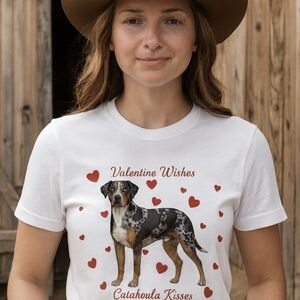 Valentine Catahoula Leopard Dog Tee • Cute Dog Lover Shirt • Red Hearts Graphic
